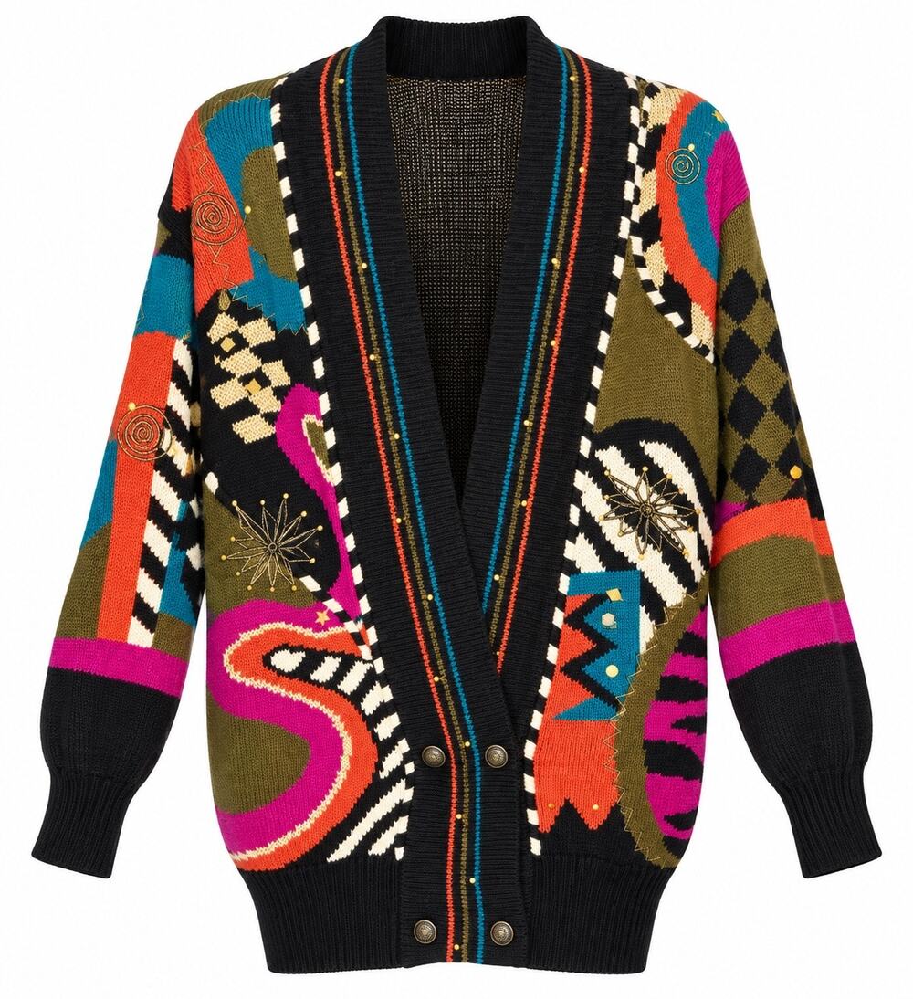Vintage 90s I.B. Diffusion Multicolor Abstract Knit Cardigan XS